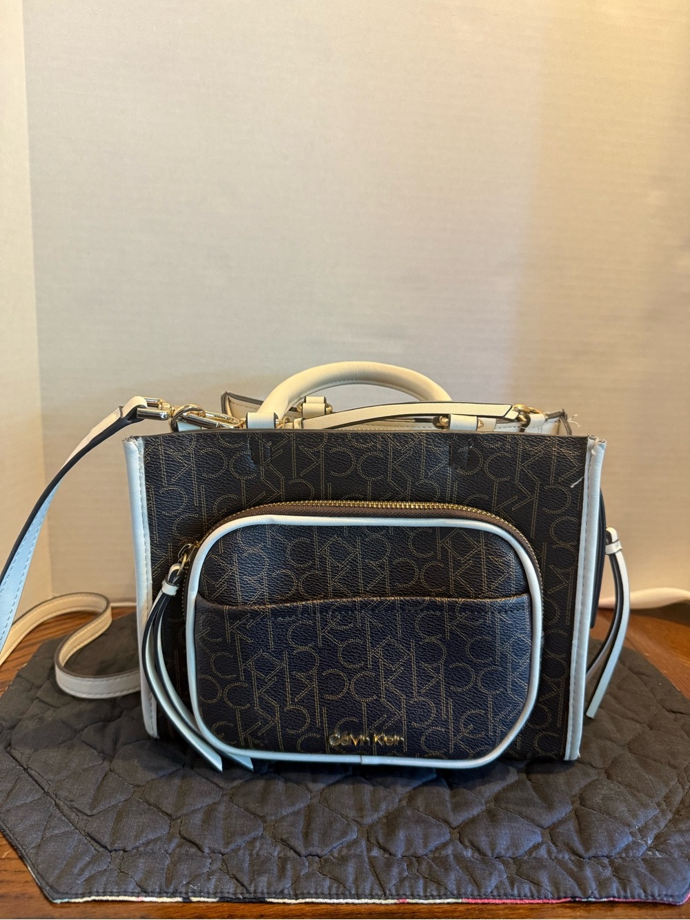 Calvin Klein Brown Logo Crossbody with Cream Trim